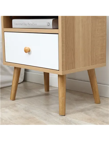 HOMCOM Bedside Table, Bedside Cabinet with Drawer and Shelf, Modern Nightstand, End Table for Living Room, Bedroom, Set of 2, Na