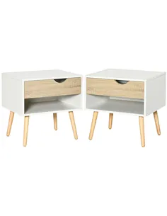 HOMCOM Bedside Table with Drawer and Shelf, Modern Nightstand, End Table for Bedroom, Living Room, Set of 2