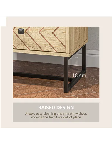 HOMCOM Bedside Table Nightstand Two-Drawer Bedroom Storage Unit Zig Zag Design with Black Metal Handles, Set of 2, Natural