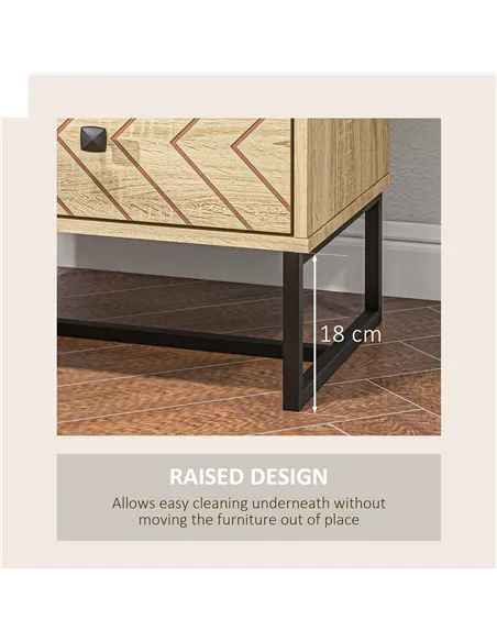 HOMCOM Bedside Table Nightstand Two-Drawer Bedroom Storage Unit Zig Zag Design with Black Metal Handles, Set of 2, Natural
