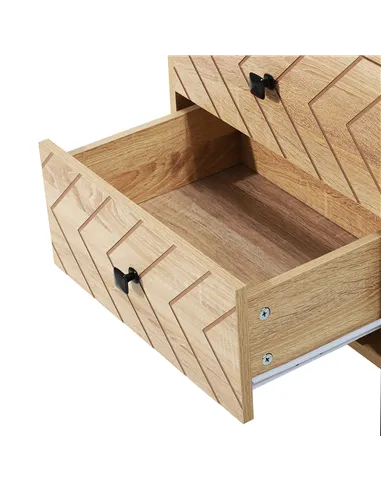 HOMCOM Bedside Table Nightstand Two-Drawer Bedroom Storage Unit Zig Zag Design with Black Metal Handles, Set of 2, Natural