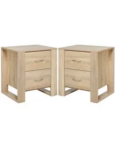 HOMCOM Bedside Table with 2 Drawers, Nightstand with Handles and Elevated Base, Side Table for Bedroom, Living Room, Set of 2, B