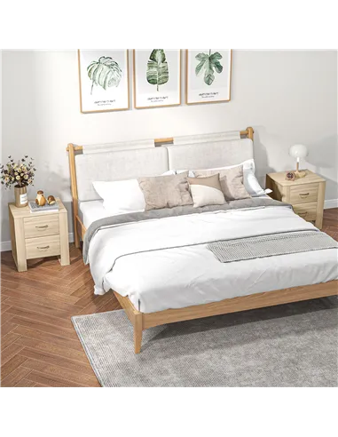 HOMCOM Bedside Table with 2 Drawers, Nightstand with Handles and Elevated Base, Side Table for Bedroom, Living Room, Set of 2, B