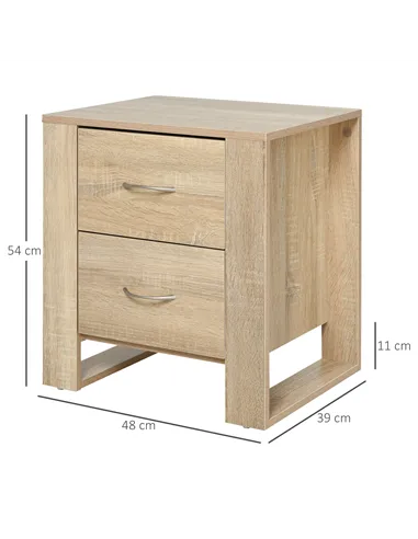 HOMCOM Bedside Table with 2 Drawers, Nightstand with Handles and Elevated Base, Side Table for Bedroom, Living Room, Set of 2, B