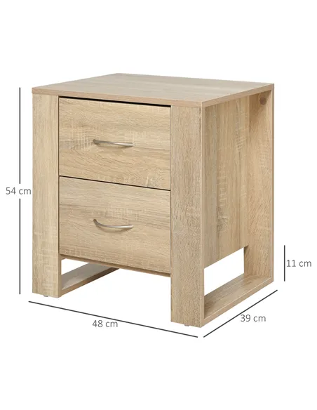 HOMCOM Bedside Table with 2 Drawers, Nightstand with Handles and Elevated Base, Side Table for Bedroom, Living Room, Set of 2, B