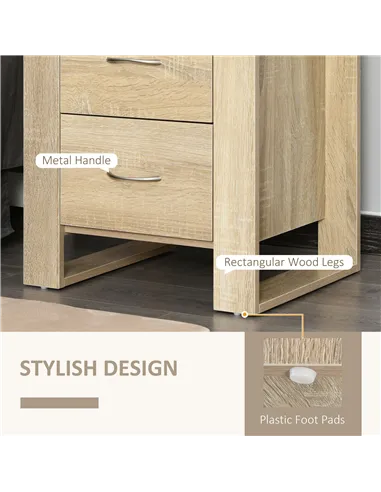 HOMCOM Bedside Table with 2 Drawers, Nightstand with Handles and Elevated Base, Side Table for Bedroom, Living Room, Set of 2, B