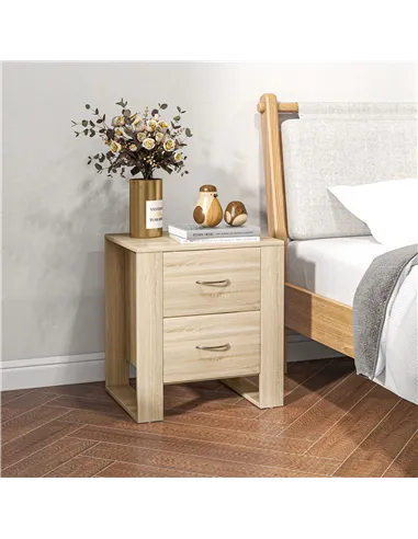 HOMCOM Bedside Table with 2 Drawers, Nightstand with Handles and Elevated Base, Side Table for Bedroom, Living Room, Set of 2, B