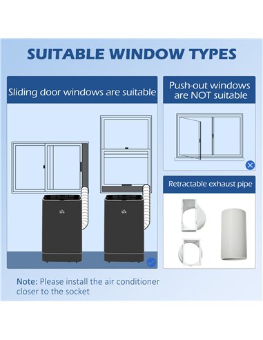 HOMCOM 14000 BTU Mobile Air Conditioner, 35m², Smart Home WiFi, with Dehumidifier, Fan, 24H Timer, Window Kit, Black
