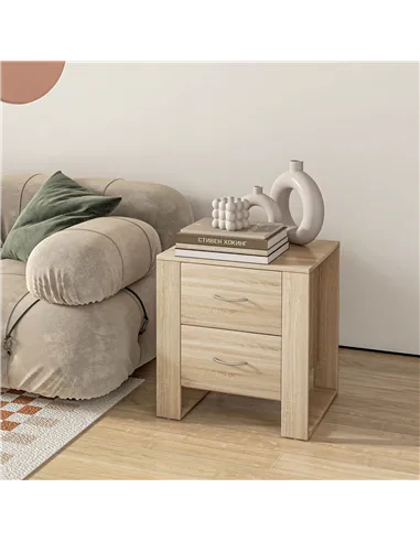 HOMCOM Bedside Table with 2 Drawers, Nightstand with Handles and Elevated Base, Side Table for Bedroom, Living Room, Set of 2, B