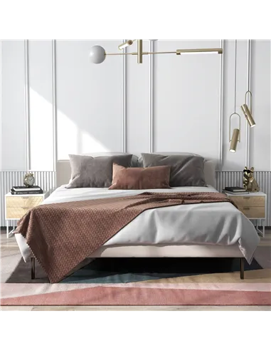 HOMCOM Modern Bedside Table with 2 Drawers and Metal Frame, Sofa Side Table for Bedroom Living Room, Set of 2, White and Oak