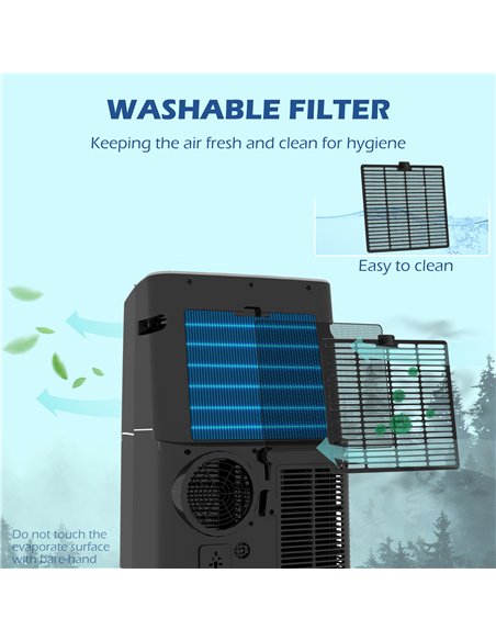 HOMCOM 14000 BTU Mobile Air Conditioner, 35m², Smart Home WiFi, with Dehumidifier, Fan, 24H Timer, Window Kit, Black