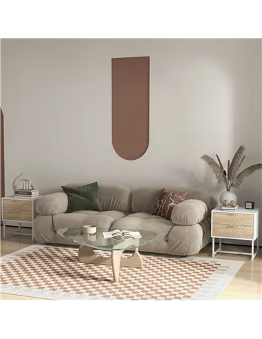 HOMCOM Modern Bedside Table with 2 Drawers and Metal Frame, Sofa Side Table for Bedroom Living Room, Set of 2, White and Oak