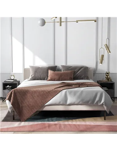 HOMCOM Bedside Table with Drawer and Shelf, Side End Table with Steel Legs for Living Room, Bedroom, Set of 2, Dark Grey