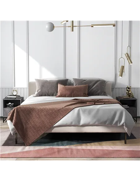 HOMCOM Bedside Table with Drawer and Shelf, Side End Table with Steel Legs for Living Room, Bedroom, Set of 2, Dark Grey