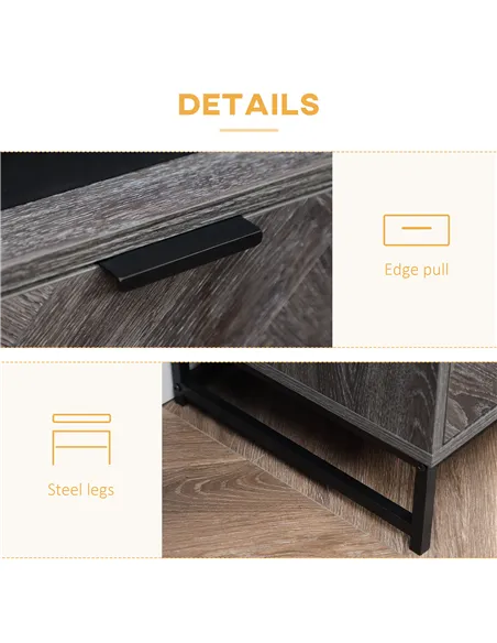 HOMCOM Bedside Table with Drawer and Shelf, Side End Table with Steel Legs for Living Room, Bedroom, Set of 2, Dark Grey