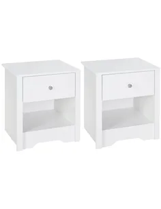 HOMCOM Bedside Table, Nightstand with Drawer and Open Shelf, End Table for Living room, Bedroom, Set of 2, White