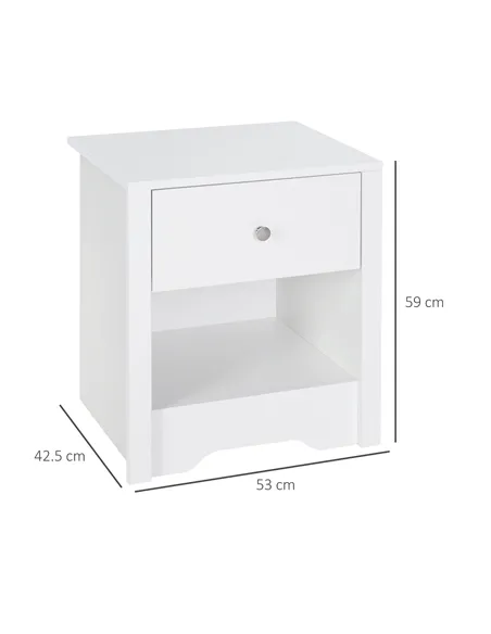 HOMCOM Bedside Table, Nightstand with Drawer and Open Shelf, End Table for Living room, Bedroom, Set of 2, White