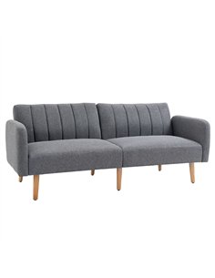 HOMCOM 3 Seater Sofa Bed, Convertible Linen Fabric Sofa Couch, Click Clack Sofabed with Adjustable Split Backrest for Living Roo
