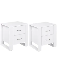 HOMCOM Bedside Table with 2 Drawers, Nightstand with Handles and Elevated Base, Side Table for Bedroom, Living Room, Set of 2, W