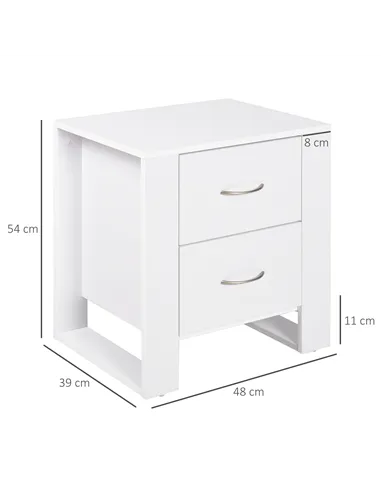 HOMCOM Bedside Table with 2 Drawers, Nightstand with Handles and Elevated Base, Side Table for Bedroom, Living Room, Set of 2, W