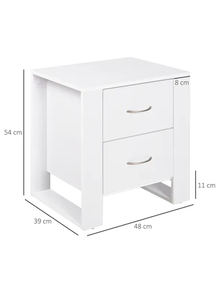 HOMCOM Bedside Table with 2 Drawers, Nightstand with Handles and Elevated Base, Side Table for Bedroom, Living Room, Set of 2, W