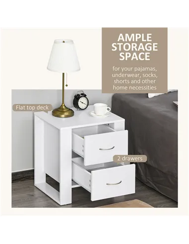 HOMCOM Bedside Table with 2 Drawers, Nightstand with Handles and Elevated Base, Side Table for Bedroom, Living Room, Set of 2, W