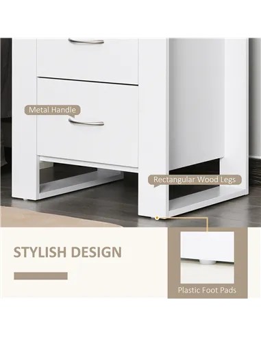 HOMCOM Bedside Table with 2 Drawers, Nightstand with Handles and Elevated Base, Side Table for Bedroom, Living Room, Set of 2, W