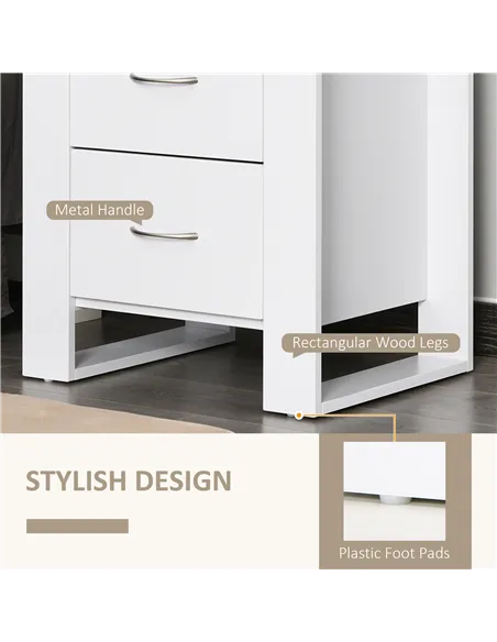 HOMCOM Bedside Table with 2 Drawers, Nightstand with Handles and Elevated Base, Side Table for Bedroom, Living Room, Set of 2, W