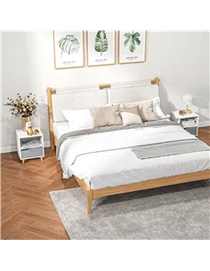 HOMCOM Set of 2 Modern Bedside Tables with Shelves, Drawers and Wood Legs, 36.8cm x 33cm x 43.8cm, White and Grey 2