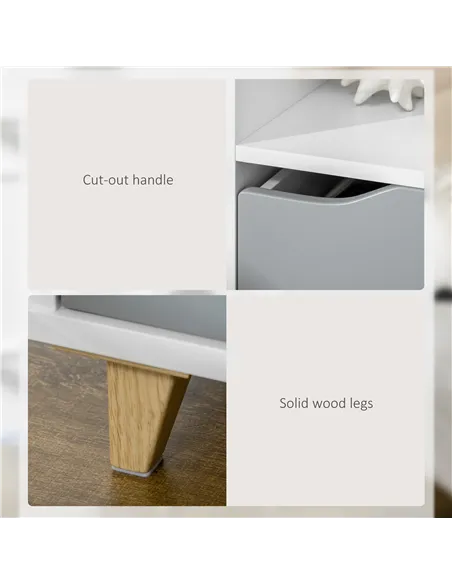 HOMCOM Set of 2 Modern Bedside Tables with Shelves, Drawers and Wood Legs, 36.8cm x 33cm x 43.8cm, White and Grey