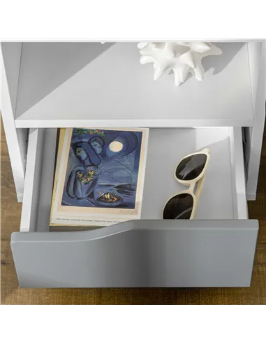 HOMCOM Set of 2 Modern Bedside Tables with Shelves, Drawers and Wood Legs, 36.8cm x 33cm x 43.8cm, White and Grey