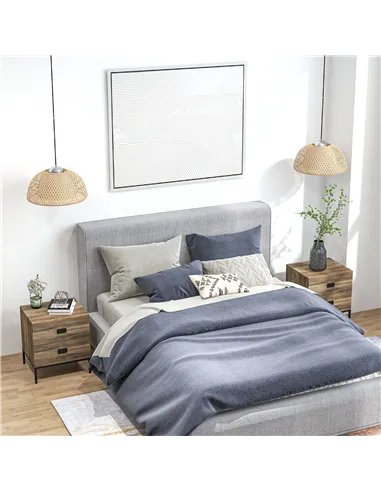 HOMCOM Retro Bedside Table, End Side Table with 2 Drawers, Metal Frame for Bedroom, Living Room, Set of 2, Coffee