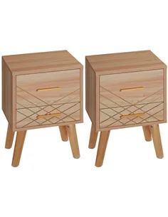 HOMCOM 2-Piece Scandinavian Bedside Tables with Drawers, Bedside Cabinets with Wood Legs, Natural