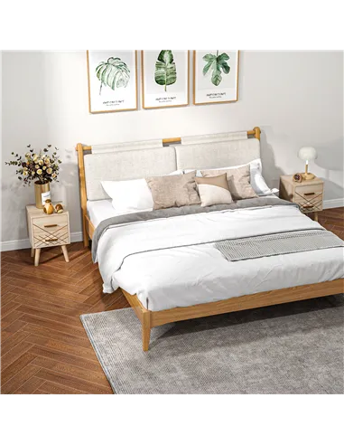 HOMCOM 2-Piece Scandinavian Bedside Tables with Drawers, Bedside Cabinets with Wood Legs, Natural