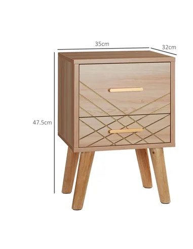HOMCOM 2-Piece Scandinavian Bedside Tables with Drawers, Bedside Cabinets with Wood Legs, Natural