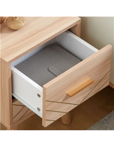 HOMCOM 2-Piece Scandinavian Bedside Tables with Drawers, Bedside Cabinets with Wood Legs, Natural