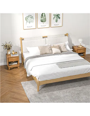 HOMCOM Modern Bedside Table Nightstand, Living Room End Table, Side Table with Drawer and Shelf, Set of 2, Walnut Brown