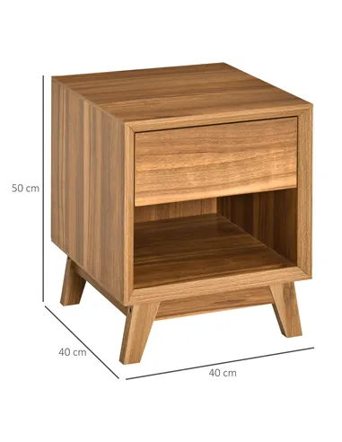HOMCOM Modern Bedside Table Nightstand, Living Room End Table, Side Table with Drawer and Shelf, Set of 2, Walnut Brown