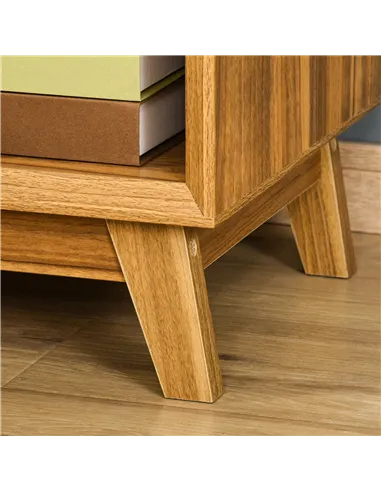 HOMCOM Modern Bedside Table Nightstand, Living Room End Table, Side Table with Drawer and Shelf, Set of 2, Walnut Brown