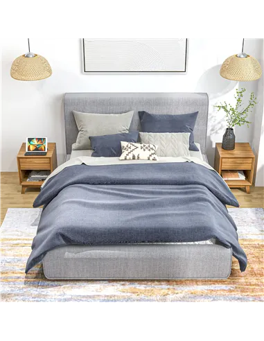 HOMCOM Modern Bedside Table Nightstand, Living Room End Table, Side Table with Drawer and Shelf, Set of 2, Walnut Brown