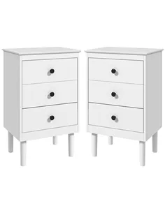 HOMCOM Set of Two Three-Drawer Modern Bedside Tables - White