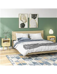 HOMCOM Set of Two Rattan Weave Bedside Tables - Wood Effect 2