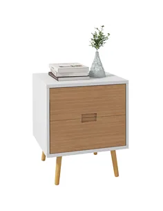 HOMCOM Wood Effect Wto-Drawer Bedside Table - Brown/White