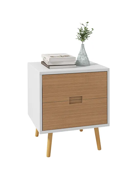 HOMCOM Wood Effect Wto-Drawer Bedside Table - Brown/White