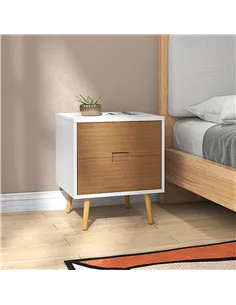 HOMCOM Wood Effect Wto-Drawer Bedside Table - Brown/White 2