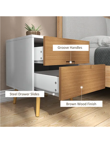 HOMCOM Wood Effect Wto-Drawer Bedside Table - Brown/White