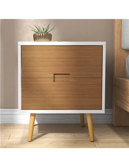 HOMCOM Wood Effect Wto-Drawer Bedside Table - Brown/White