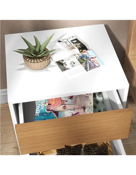HOMCOM Wood Effect Wto-Drawer Bedside Table - Brown/White