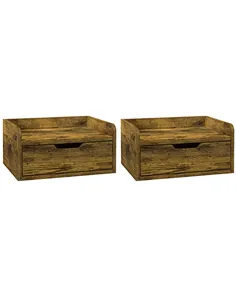 HOMCOM Floating Nightstand Set of 2 Wall Mounted Bedside Table with Storage Drawer for Bedroom, Rustic Brown