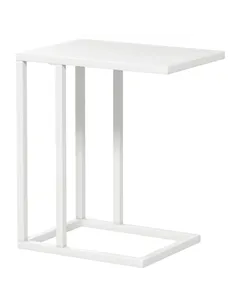 HOMCOM C Shape Bedside Table w/Metal Frame Wood-Effect Top Sofa Narrow Snack End Table for Living Room, White